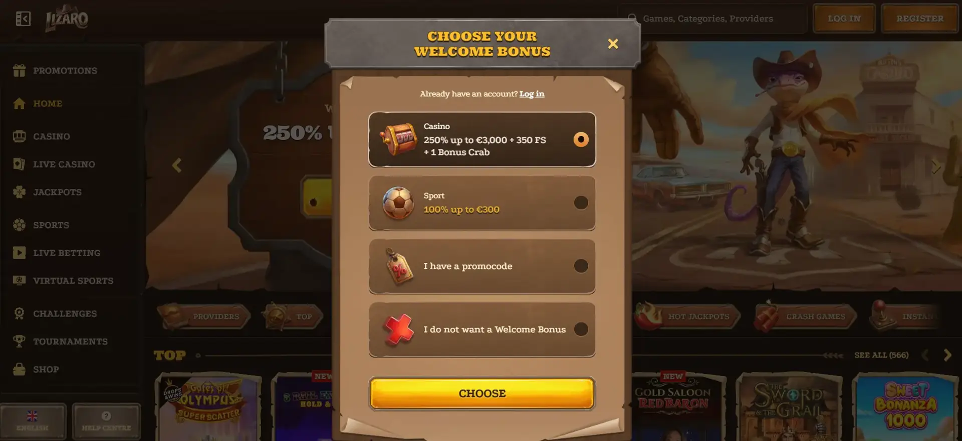 Lizaro Casino live casino screenshot